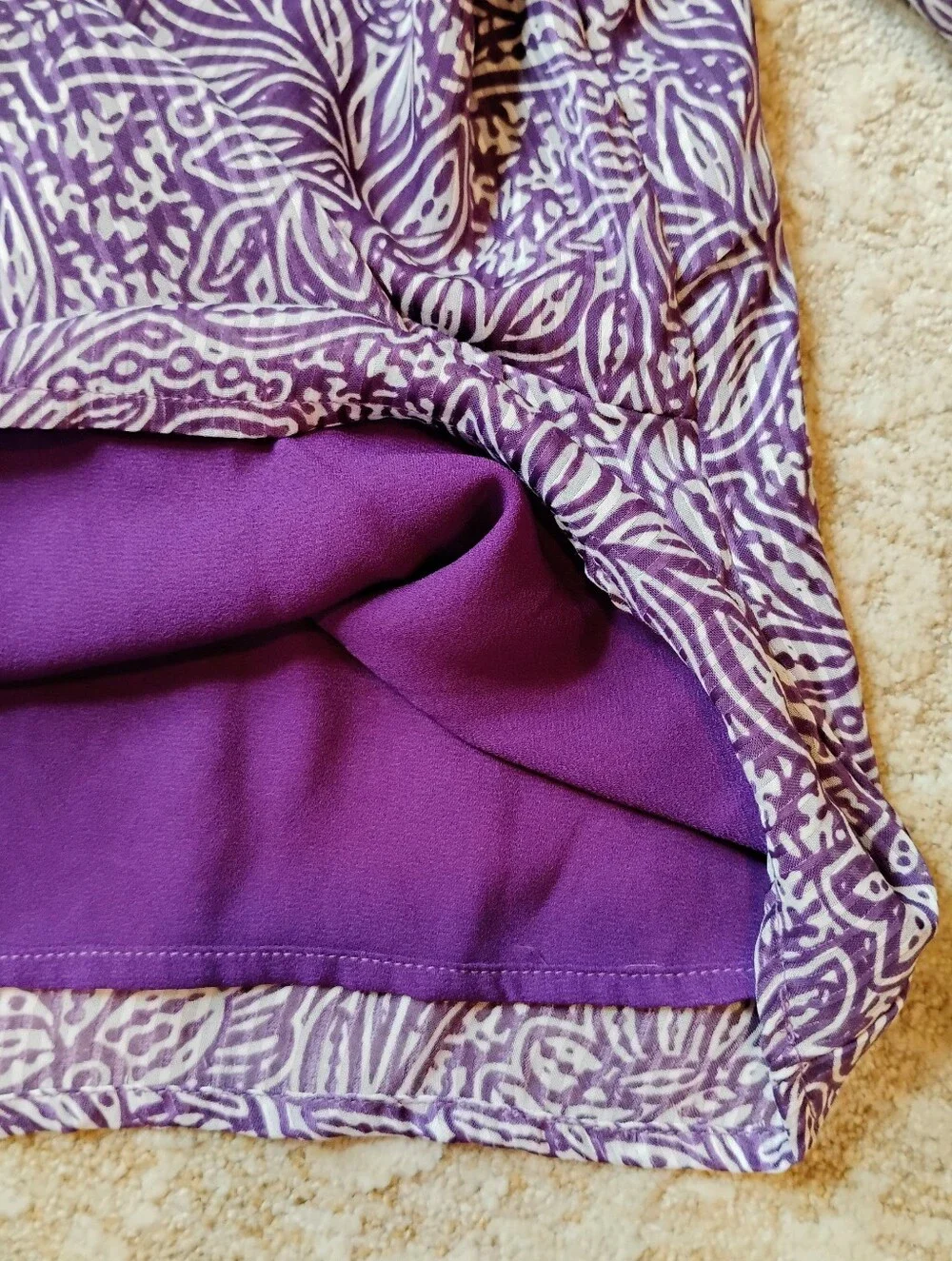 NWT XL Ann Taylor LOFT Purple And White V-Neck Floral Long Sleeve Blouse NEW